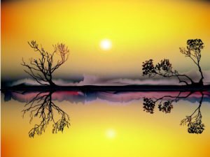 landscape, sunset, river